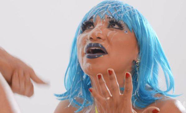 Cyber Sodomite - cum on face for kinky blue-haired tranny Jessy Dubai - xhand.com on nochargetube.com