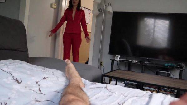 Super skinny stepmom helps me cum after catching me with boner - anysex.com on nochargetube.com