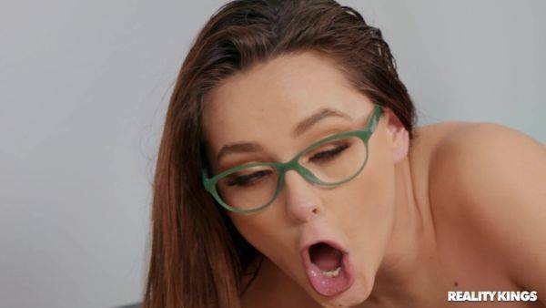 Doggystyle and UnderCOVER Blowjob by brunette nerd in eyeglasses Aften Opal - xhand.com - Usa on nochargetube.com