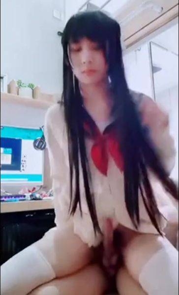 Horny Dude Is Excited To Find a Dick Under the School Uniform Of His Asian Trans-GF - anysex.com on nochargetube.com