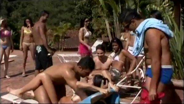 Crazy Wet Orgy With Hot Latinas And One Lucky Stud - videomanysex.com on nochargetube.com