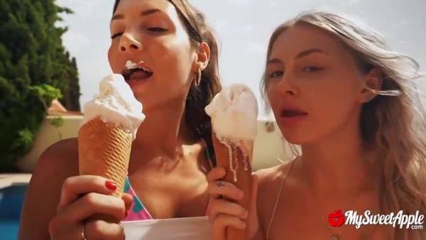 Lesbian Threesome Ice-cream Sandwich - videomanysex.com on nochargetube.com