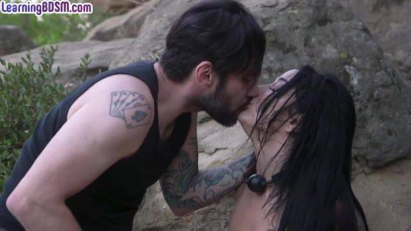 Submissive BDSM tattooed babe throat fucked outdoor - hotmovs.com on nochargetube.com