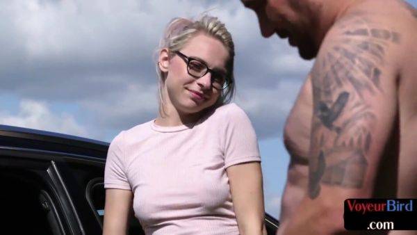 21yo voyeur GF teases her BF who jerks cock outdoor by car - txxx.com on nochargetube.com