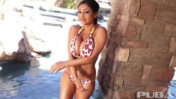 Priya Rai's Big Tits Get Wet Outside by the Pool - veryfreeporn.com - India on nochargetube.com