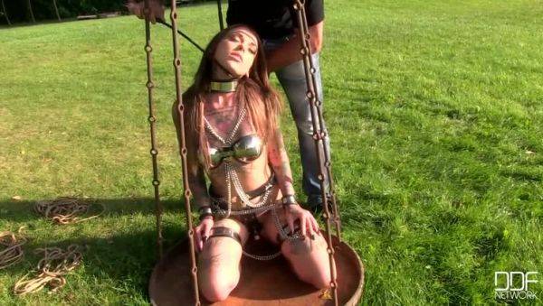 Lauren - Outdoor Brunette with Tattoo in BDSM Play - veryfreeporn.com on nochargetube.com