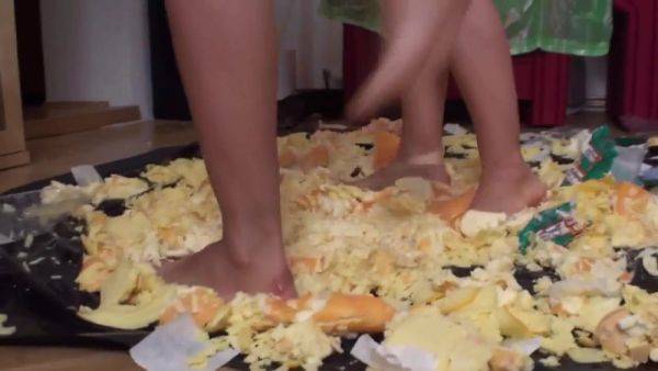 Sluts trampling food in the living room by Foot Girls - hotmovs.com on nochargetube.com