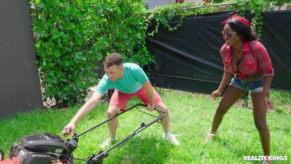 Busty black babe gets laid with the young gardener - xbabe.com on nochargetube.com