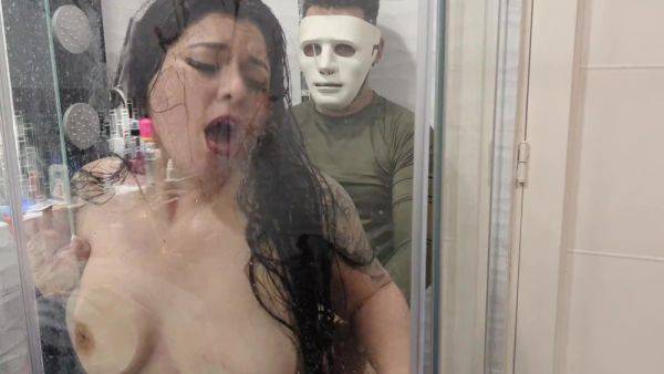 Sneaky masked stranger pounds eager latina in shower - anysex.com on nochargetube.com