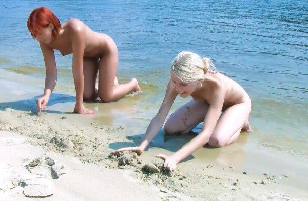 Skinny and young nudist ladies fool around on the beach - hclips.com on nochargetube.com