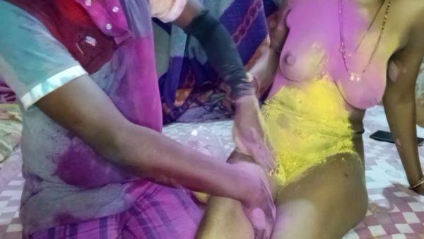 Desi Real Sex Video: On The Day Of Holi, Stepbrother-in-law Applied Abir On Stepsister-in-laws Breasts And Had Of Fun - desi-porntube.com - India on nochargetube.com