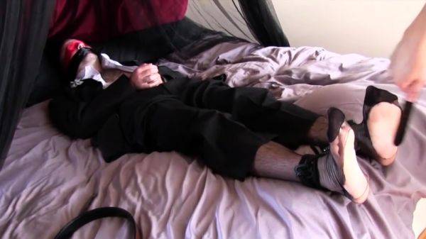 Tied Bryn Mawr Gets His Sheer Socks Ripped And Feet Tickled - drtuber.com on nochargetube.com