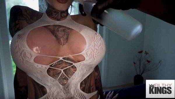 Inked Blonde with Huge Breasts Gets Oiled Up and Fucked - xxxfiles.com on nochargetube.com